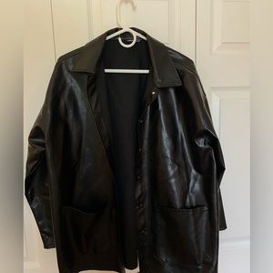 Faux Leather Flap Pocket Coat